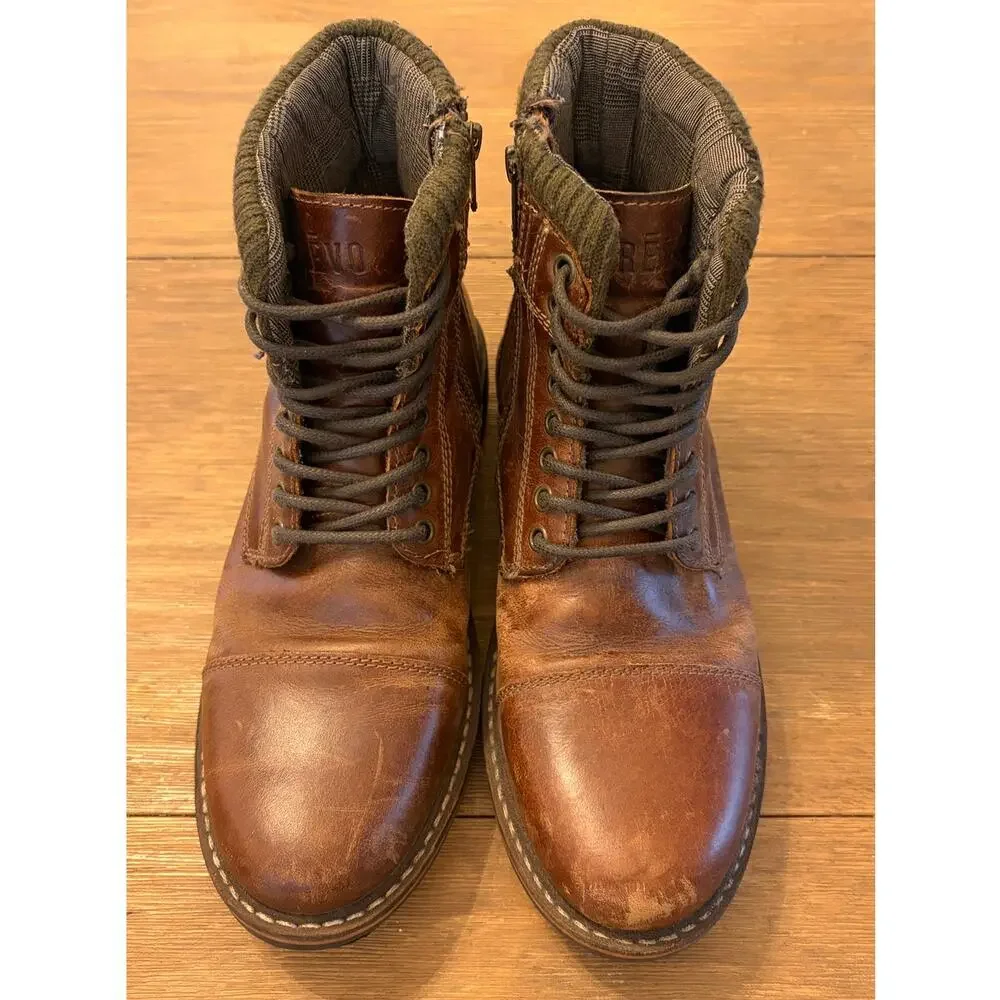 Crevo Camden Men’s Chestnut Brown Leather Cap Toe Combat Boots Size 9